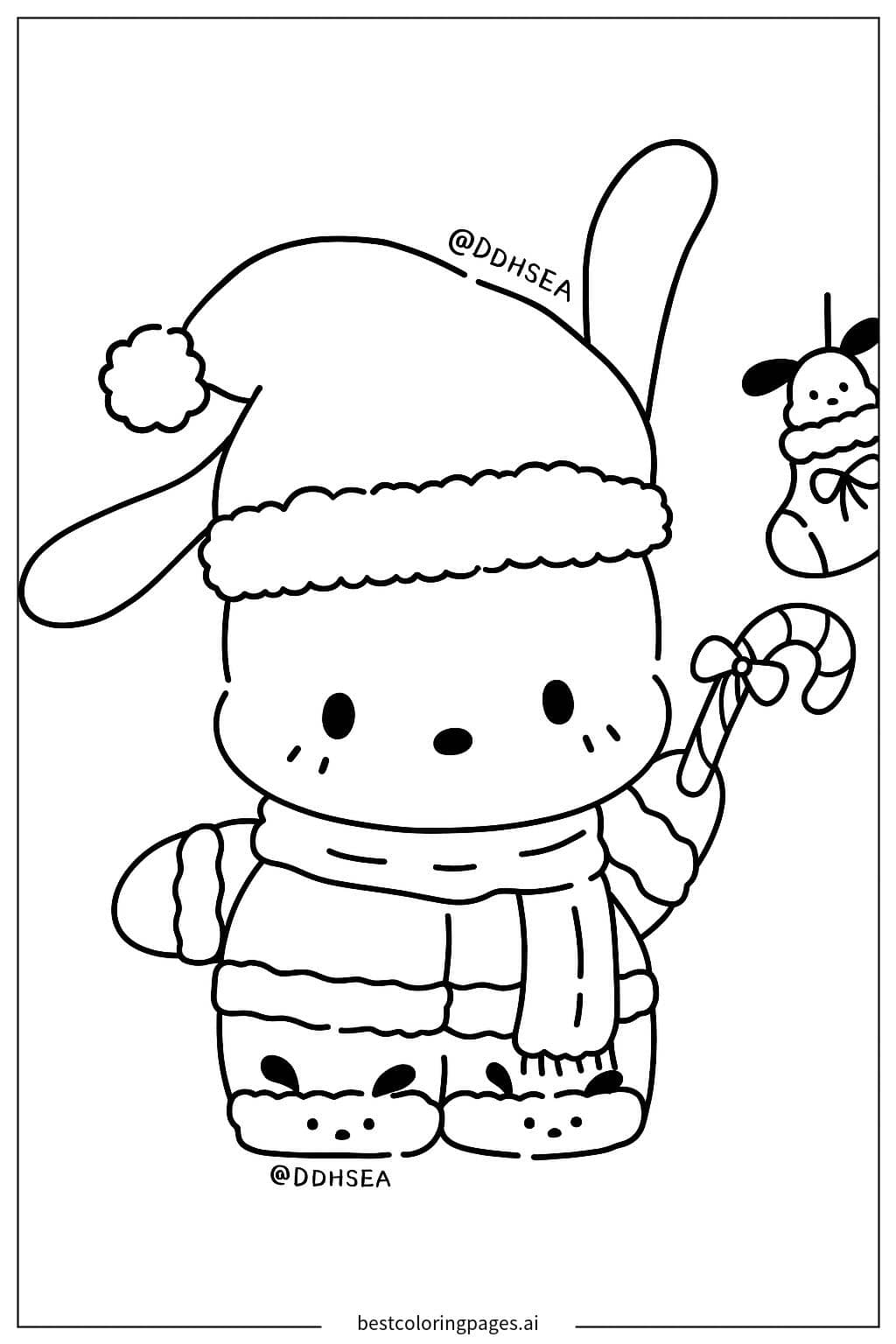 Pochacco in a Festive Holiday Outfit Coloring Page