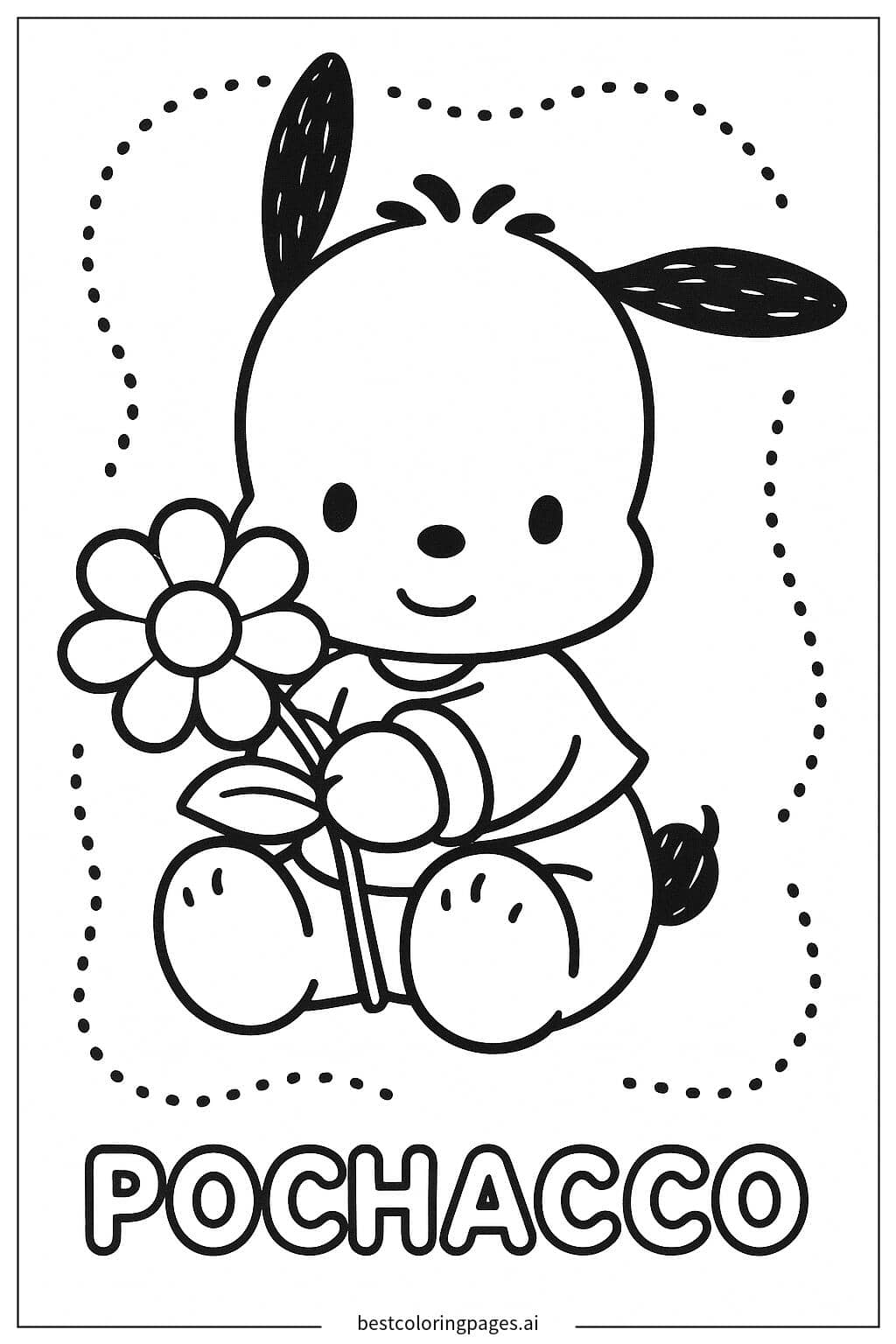 Dibujos de Pochacco con una Flor para Colorear