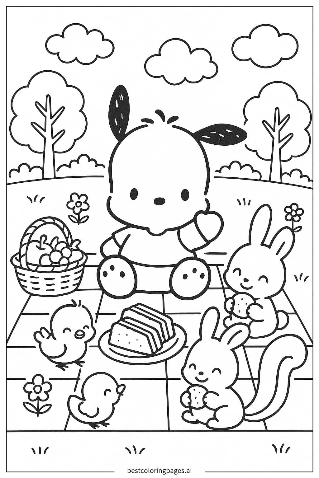 Dibujos de Pochacco con Amigos en el Parque para Colorear