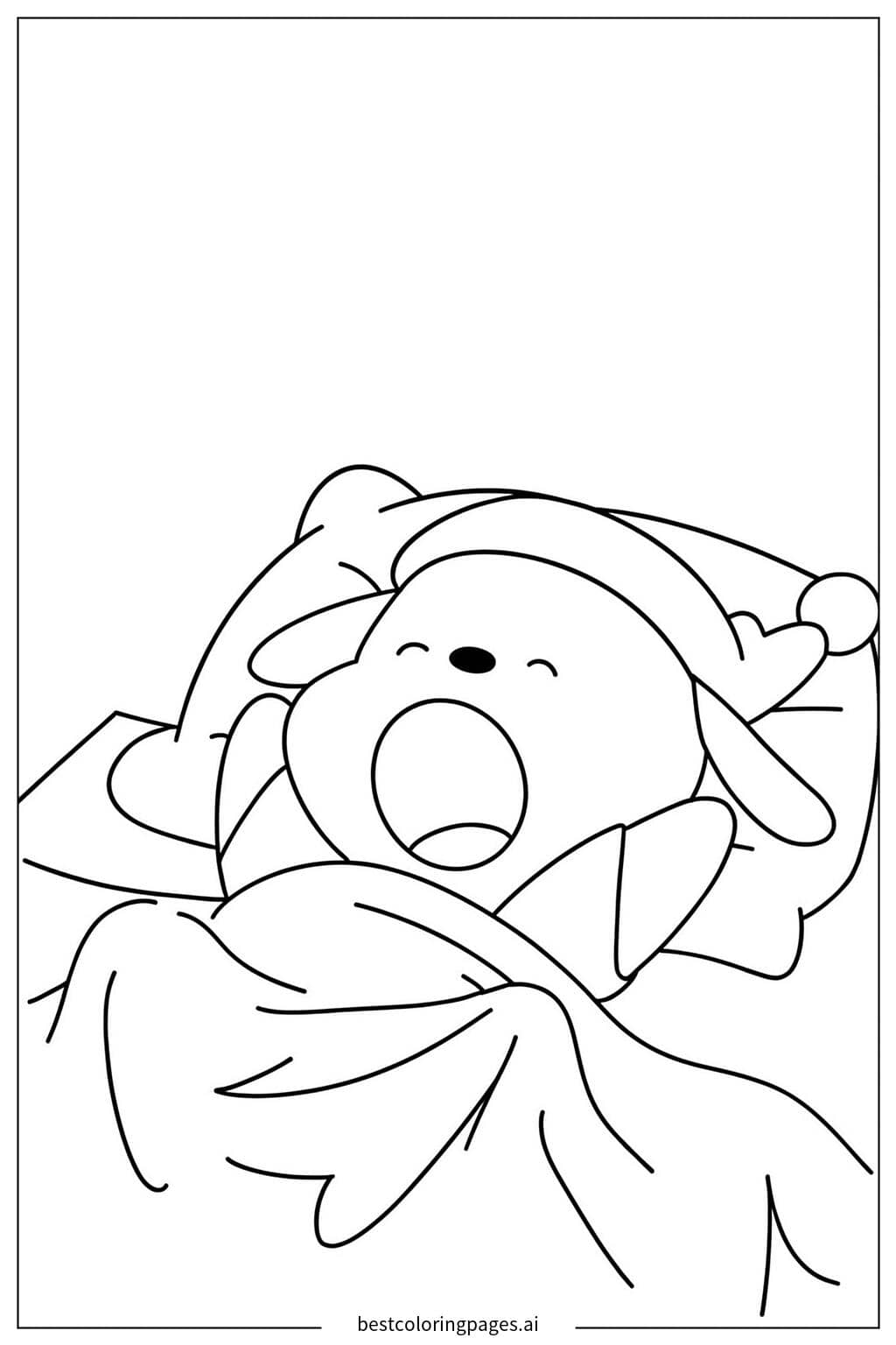 Pochacco Yawning in Bed Coloring Page