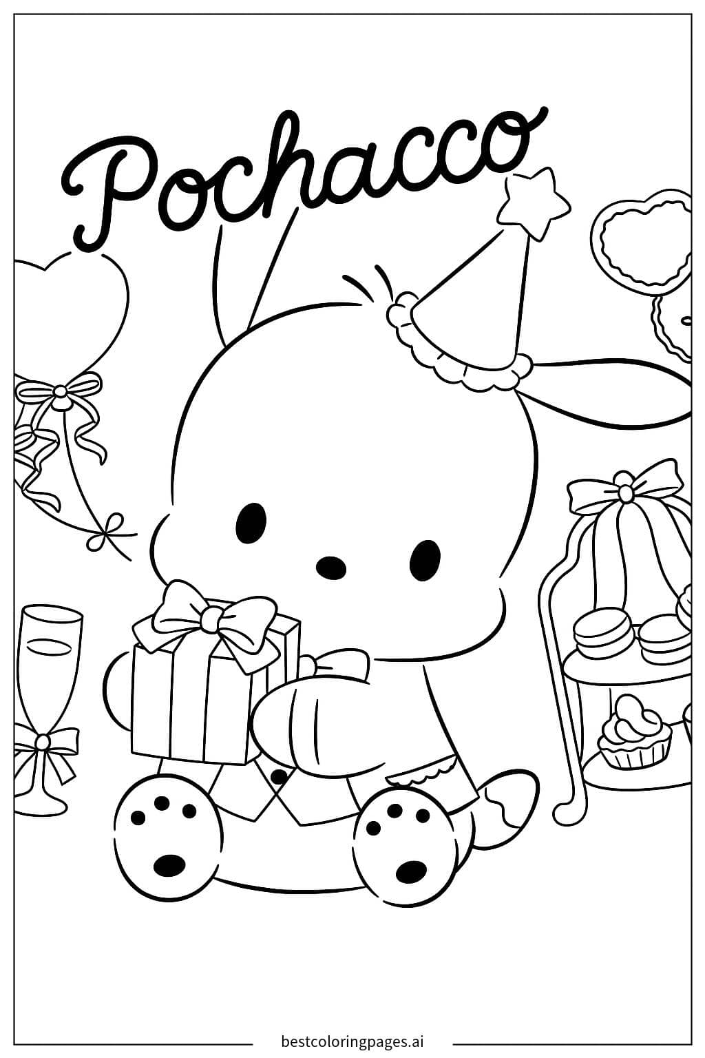 Pochacco's Birthday Celebration Coloring Page