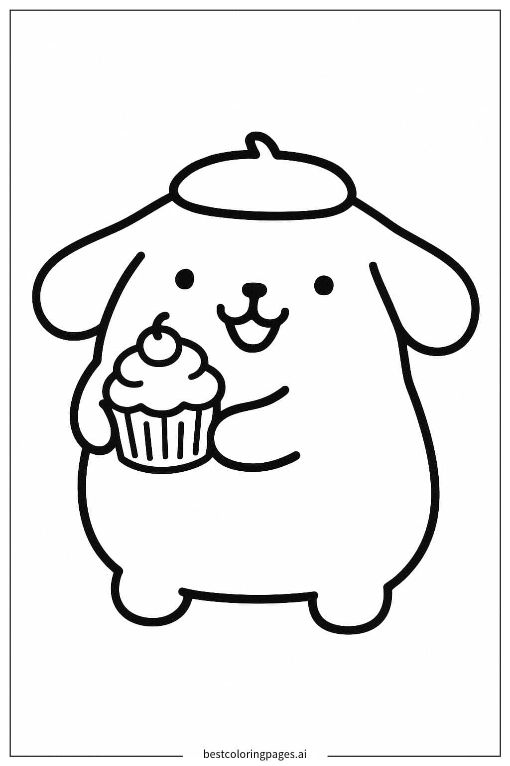 Pom Pom Purin拿着纸杯蛋糕 涂色页
