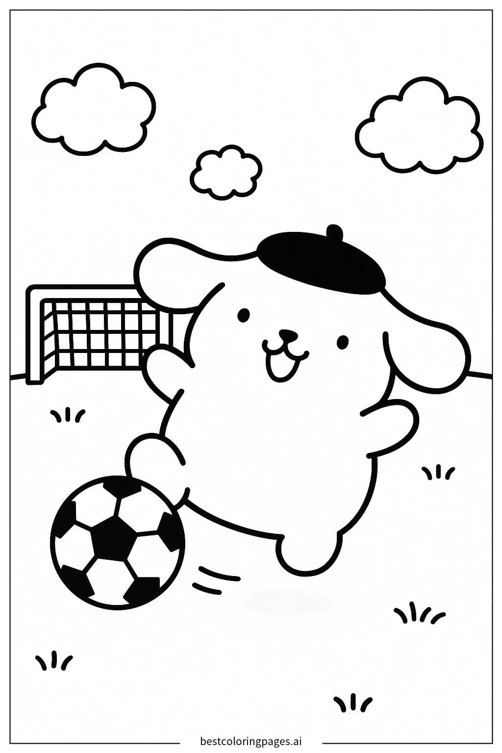 Pom Pom Purin 踢足球 涂色页