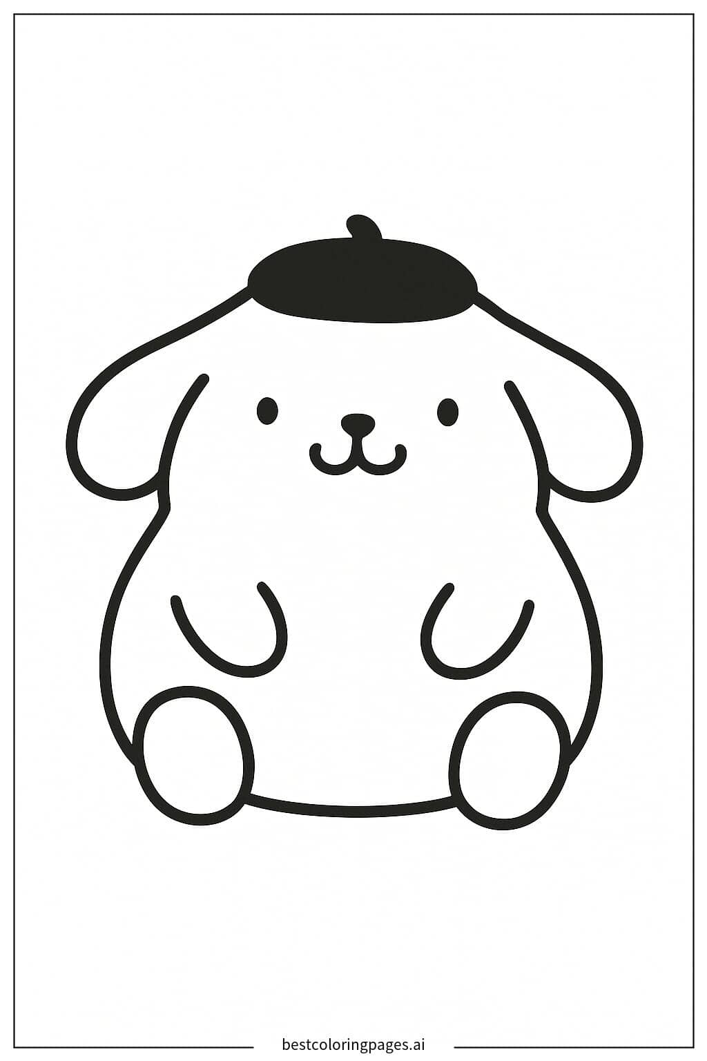 Pom Pom Purin Sitting and Smiling Coloring Page