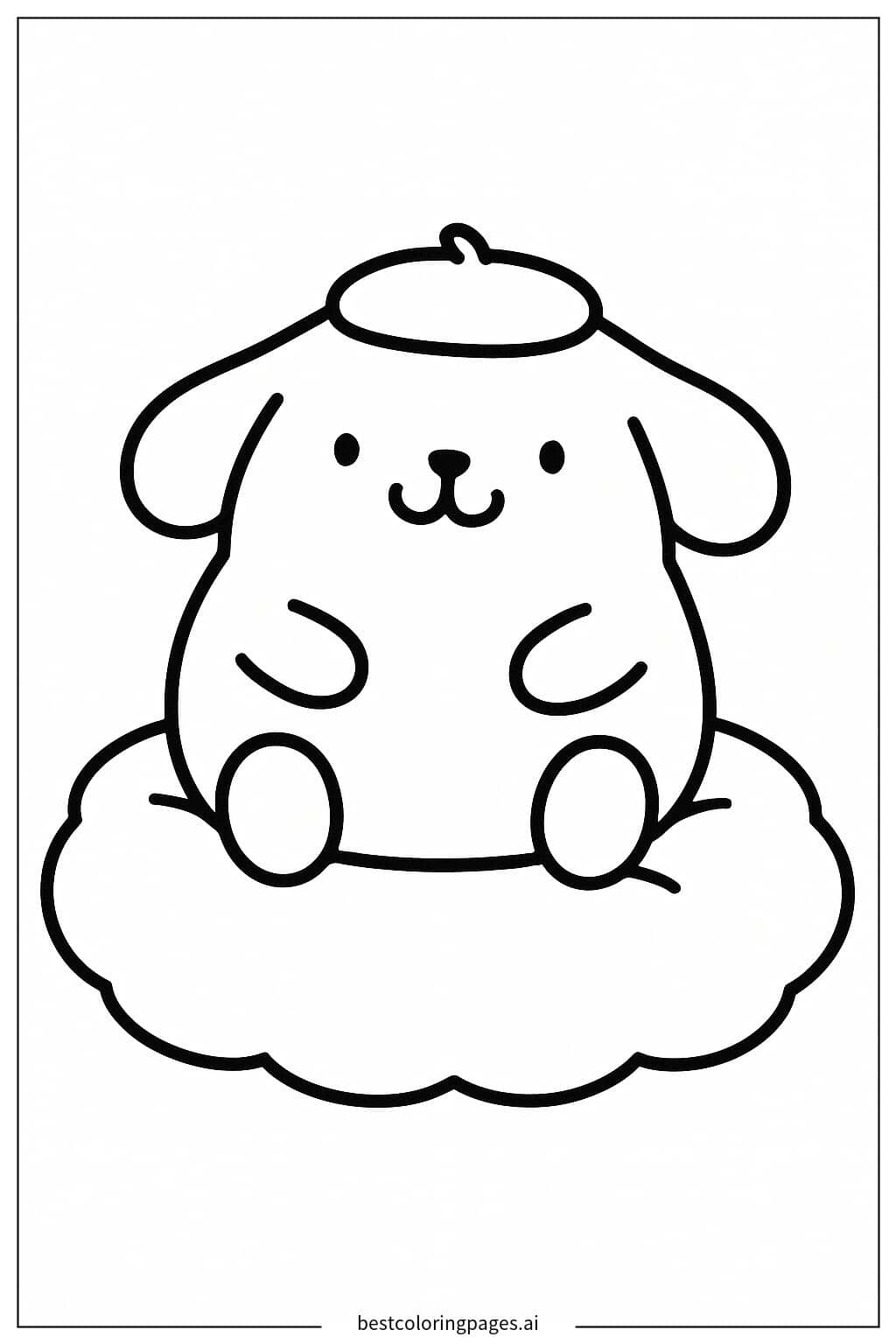 Pom Pom Purin Relaxing on a Cozy Pillow Coloring Page