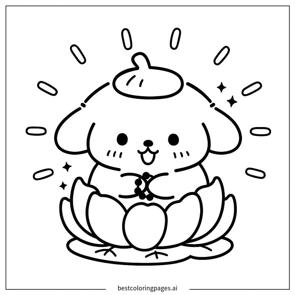 Pompompurin auf der Lotusblume Ausmalbilder