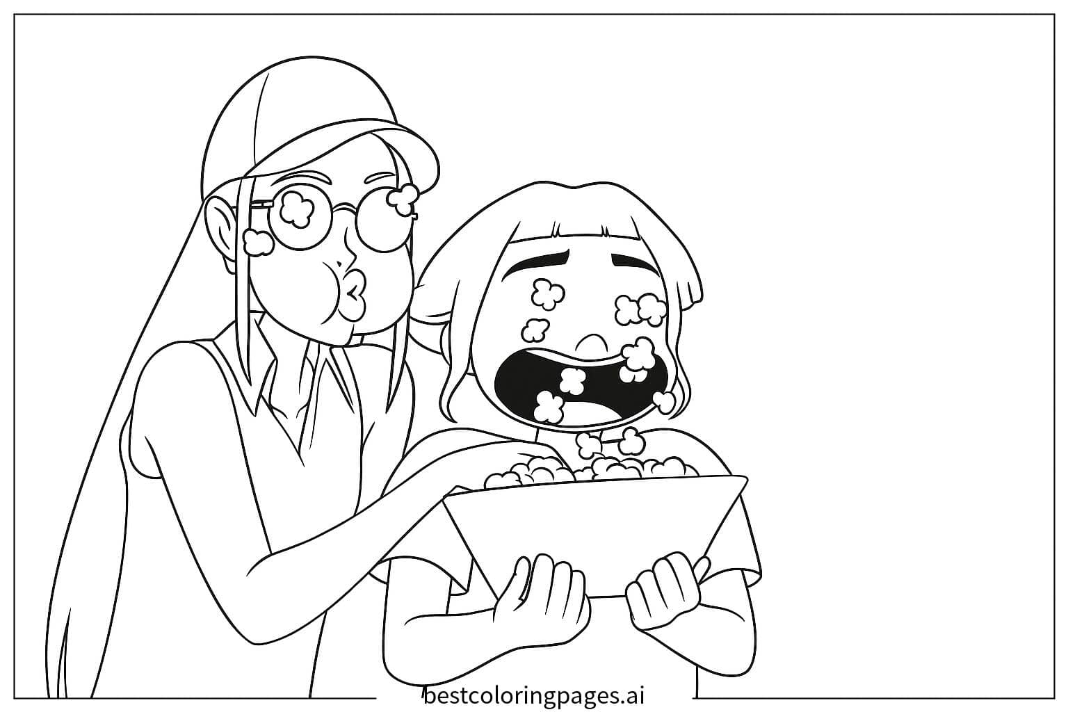 Dibujos de Diversión con Palomitas para Colorear
