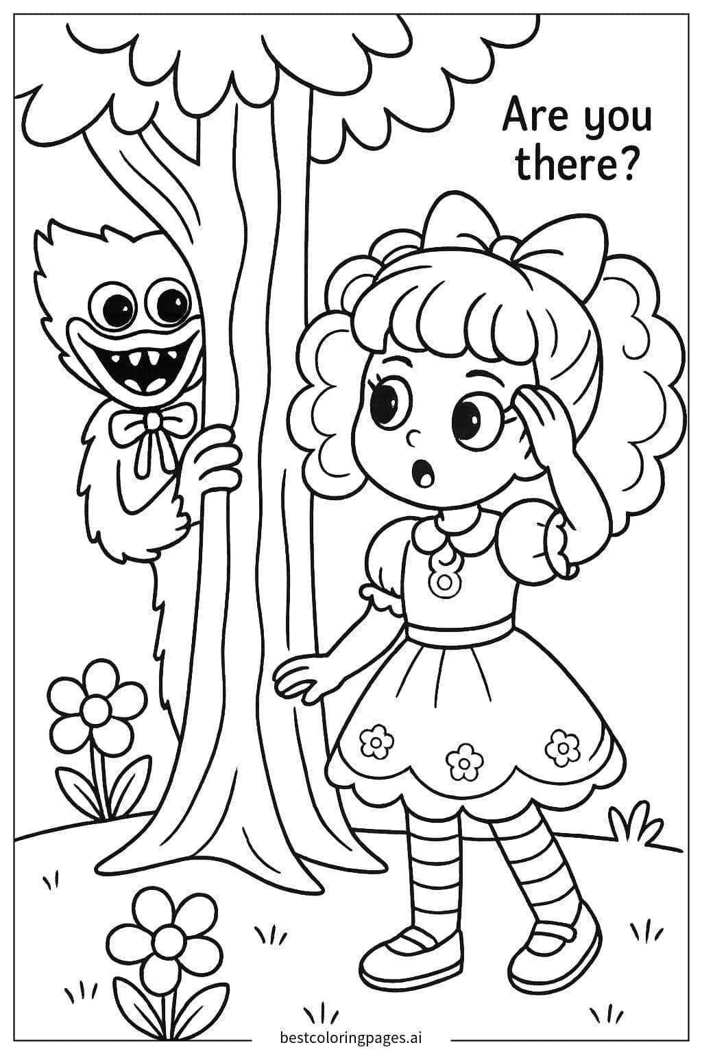ภาพระบายสี Poppy และ Huggy เล่นซ่อนแอบ