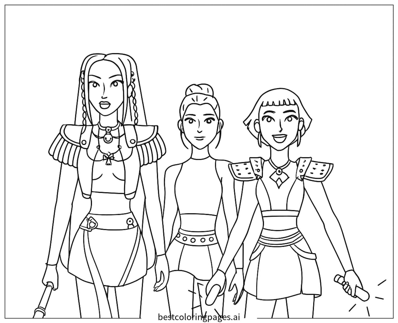 Dibujos de Poderoso Trío K-pop para Colorear
