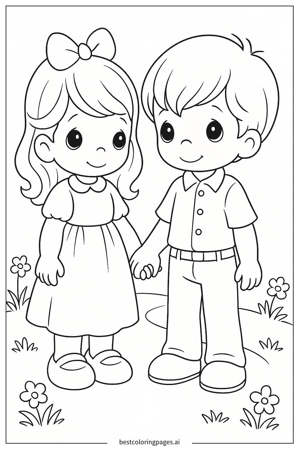 Precious Couple Holding Hands Coloring Page