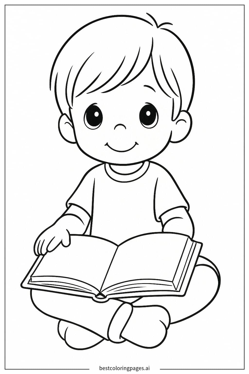 Precious Moments: Boy Reading a Book Coloring Page