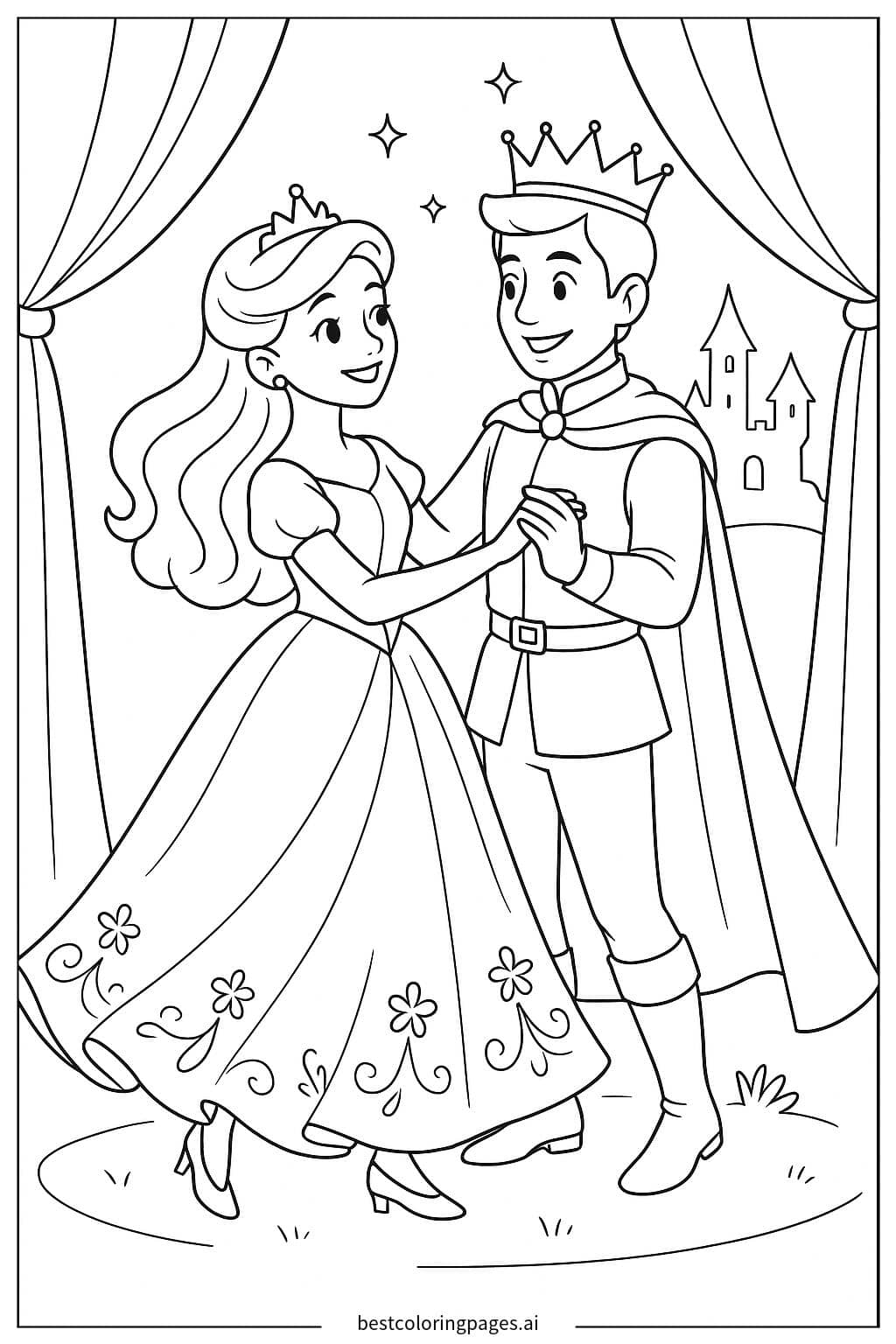 ภาพระบายสี เจ้าหญิงเต้นรำกับเจ้าชาย