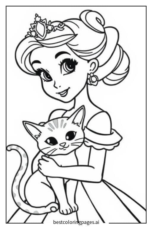 Prinzessin mit ihrer Katze Ausmalbilder