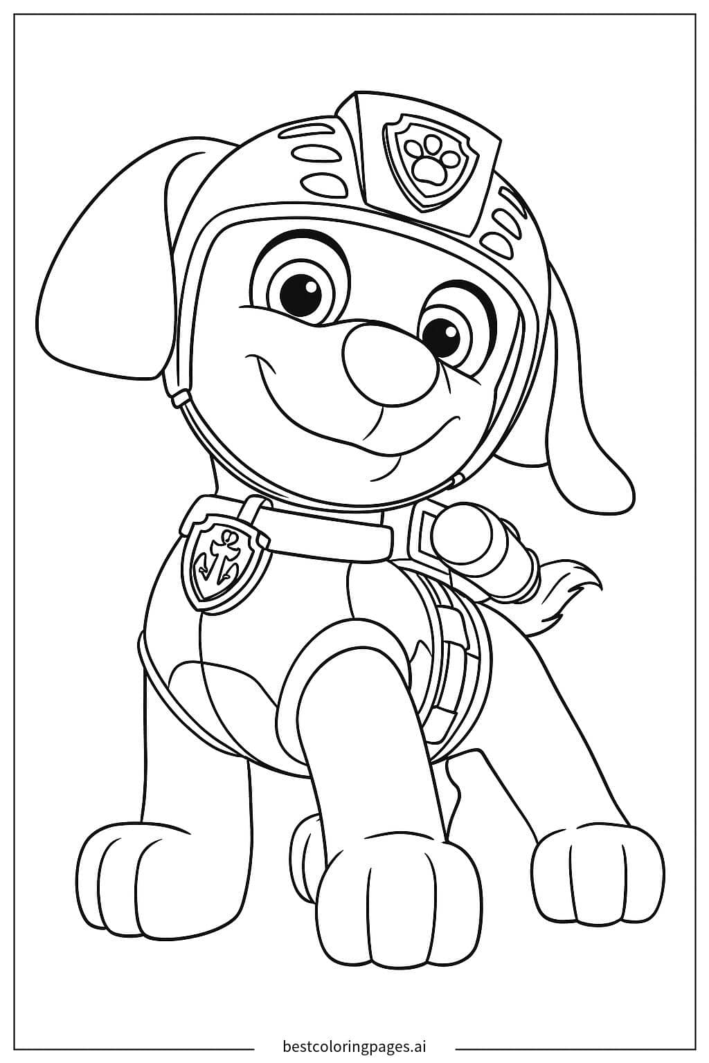 Coloriage Chiot portant un casque