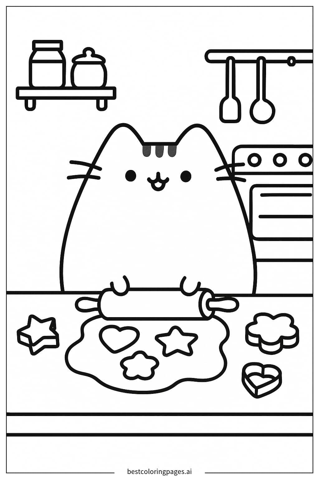 Pusheen 烤饼干 涂色页