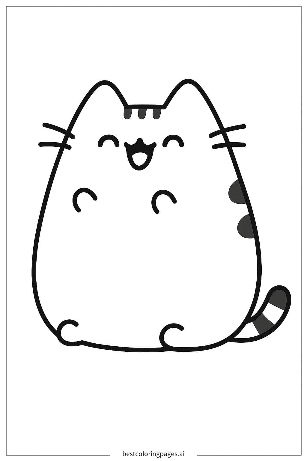Pusheen 开心地坐着 涂色页