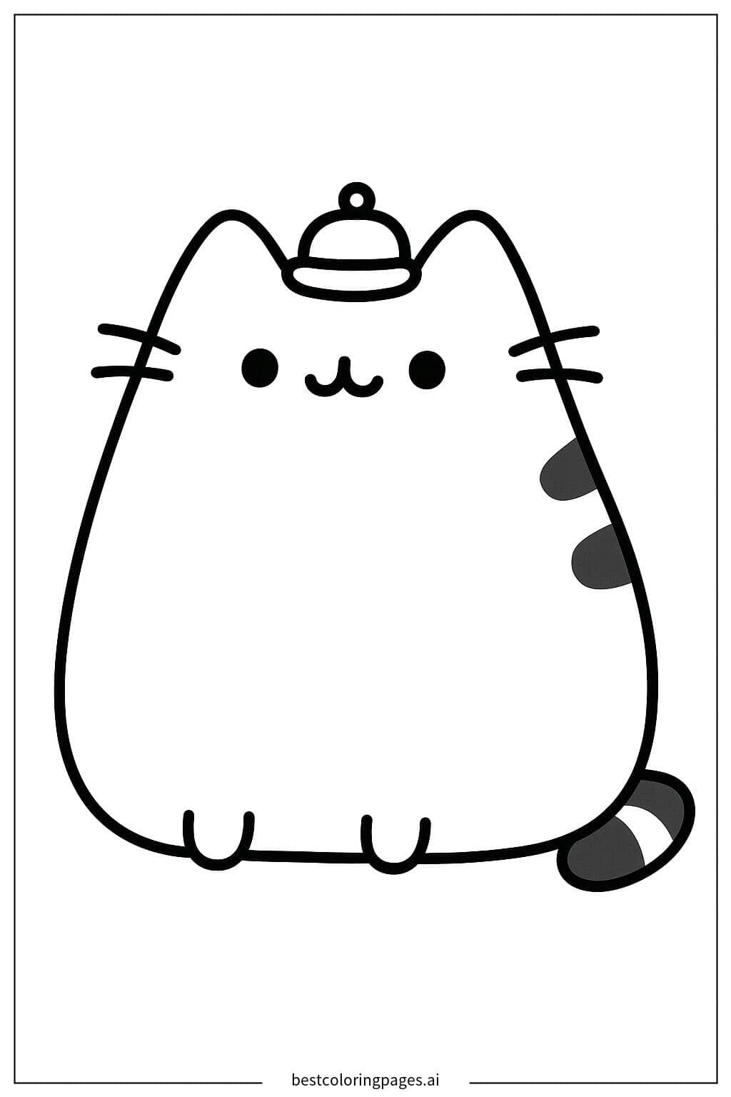 小帽子的Pusheen 涂色页