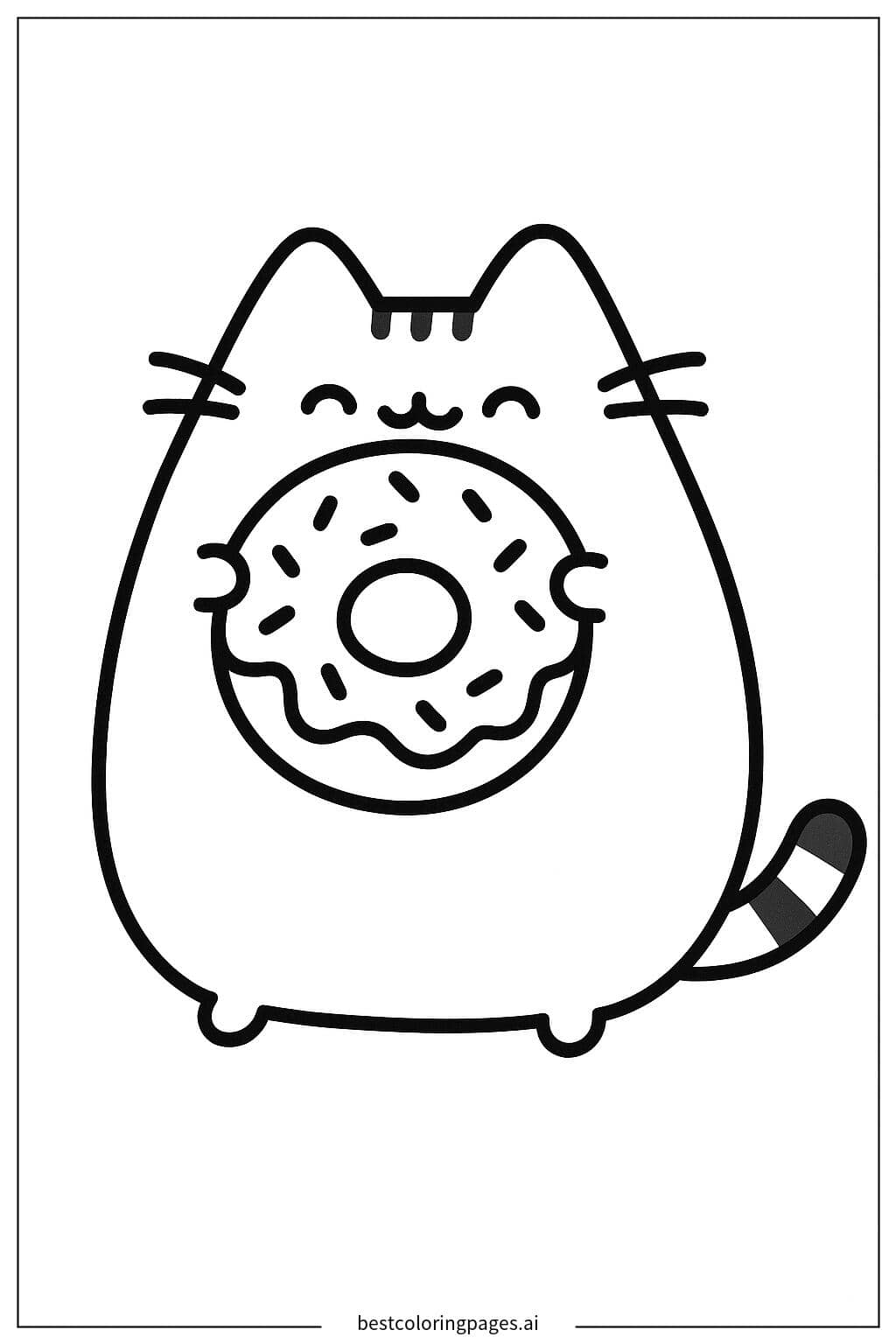 Pusheen和甜甜圈 涂色页