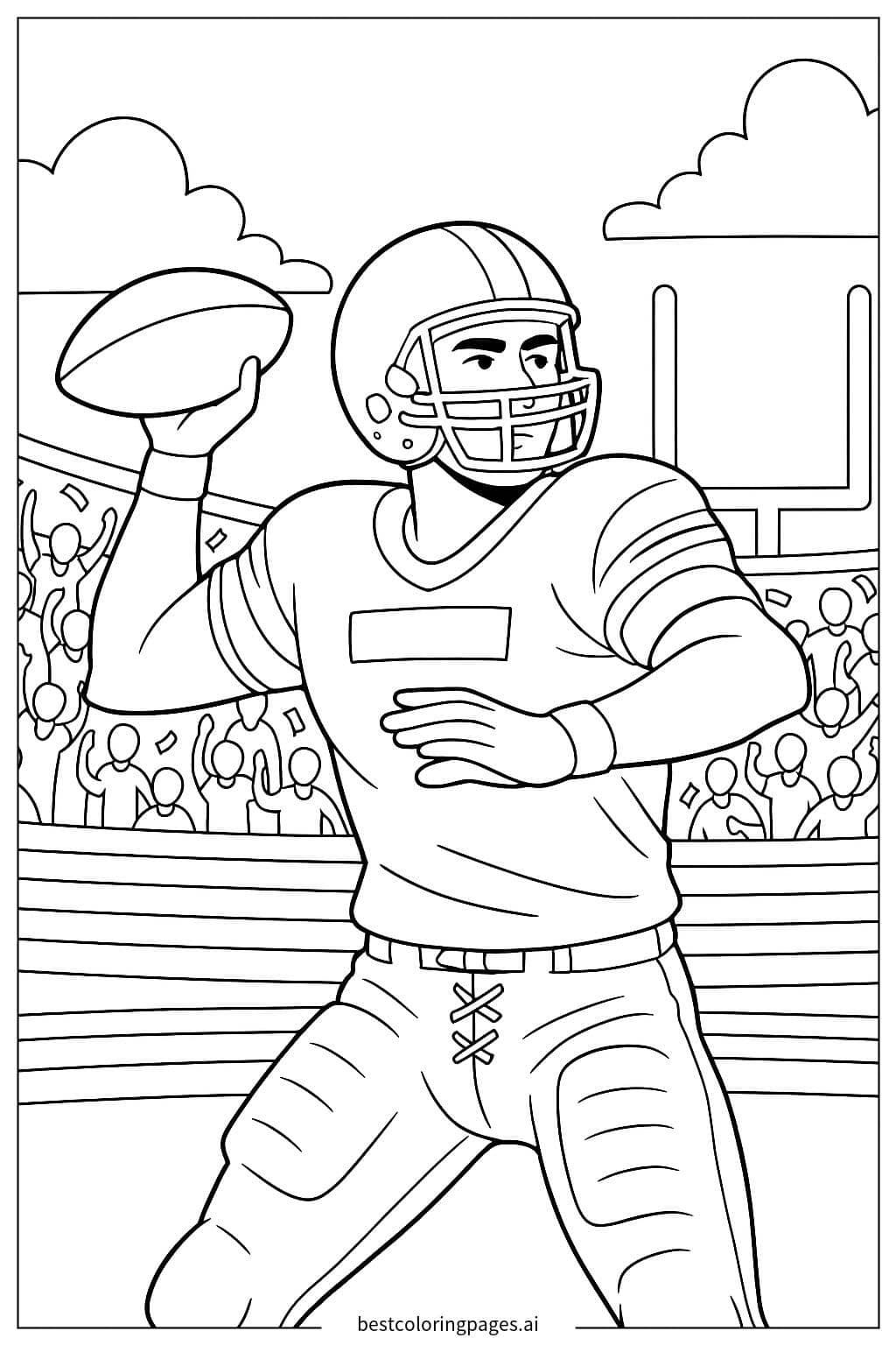 Desenhos de Quarterback lançando um passe longo para Colorir