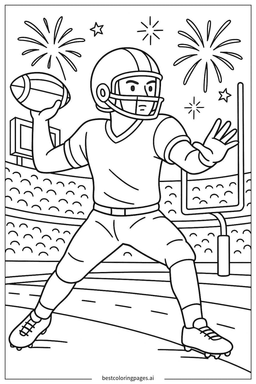 Desenhos de Quarterback lançando um passe para touchdown para Colorir