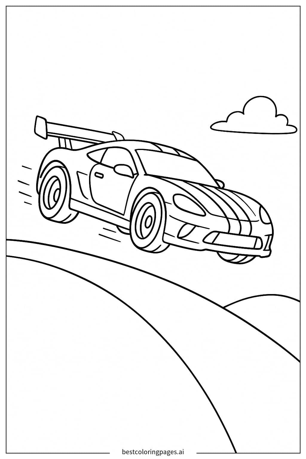 Race Car Leaping Over a Hill Coloring Page