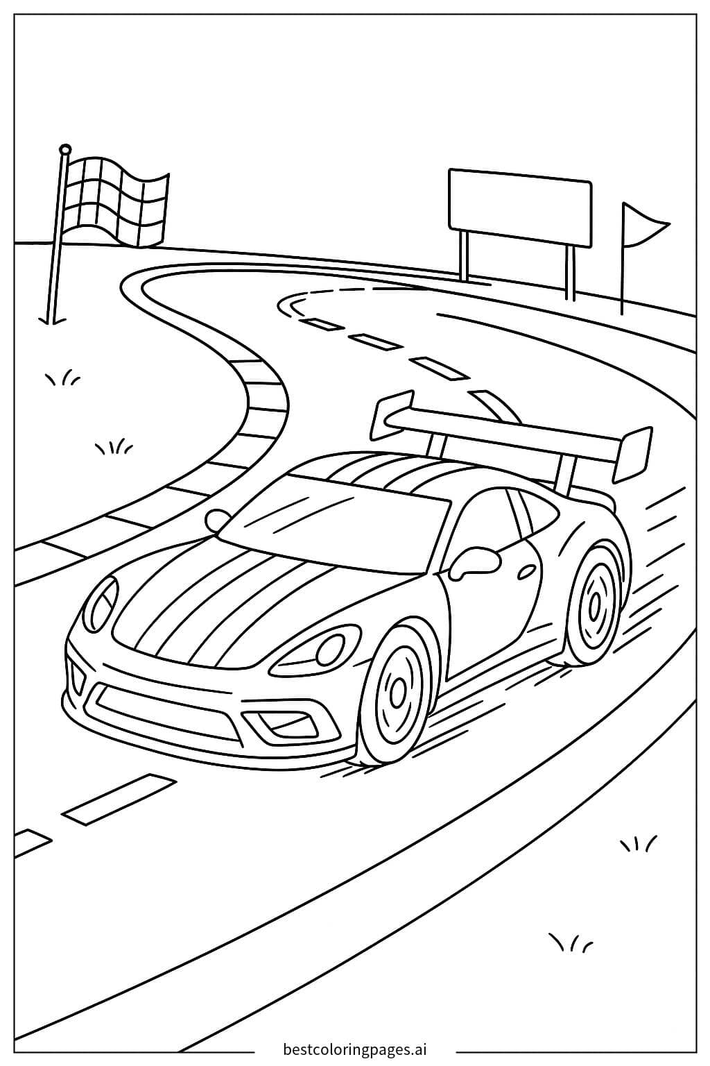 Race Car Speeding on a Track Coloring Page