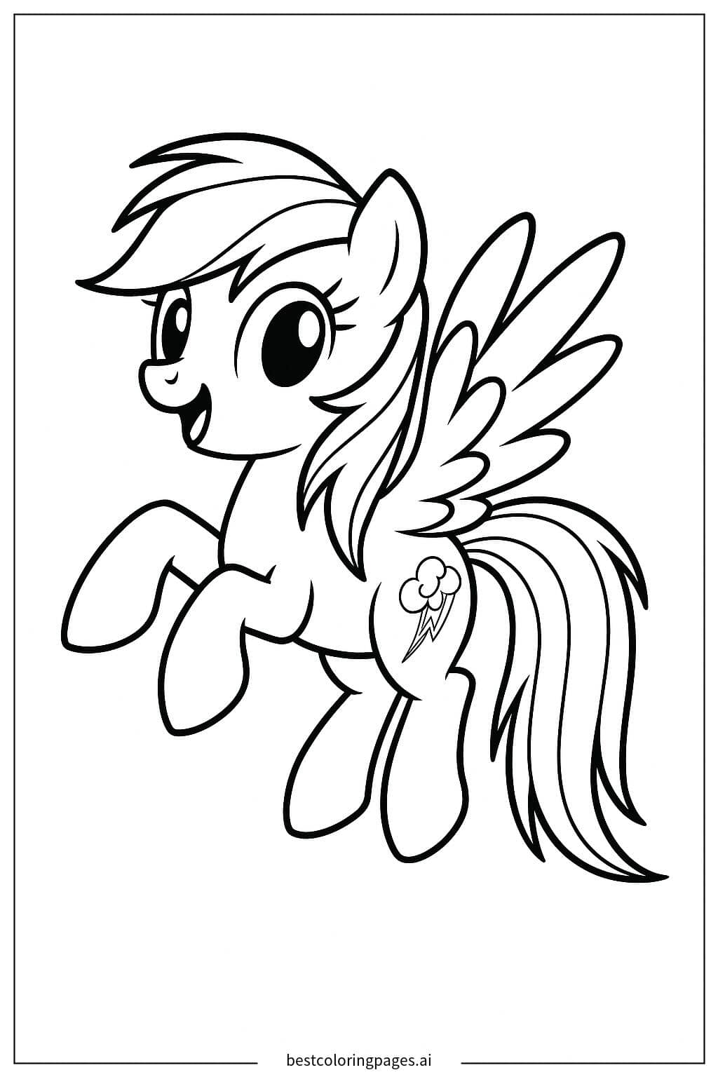 Rainbow Dash Soaring with a Smile Coloring Page