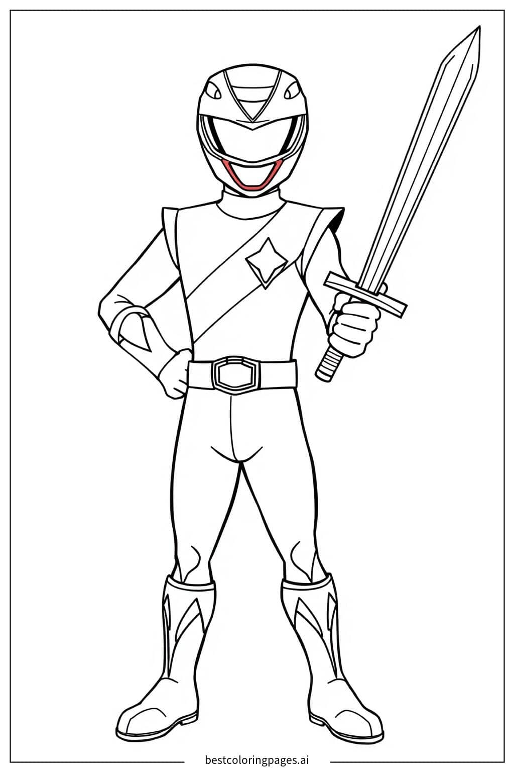 Red Ranger with Sword Coloring Page