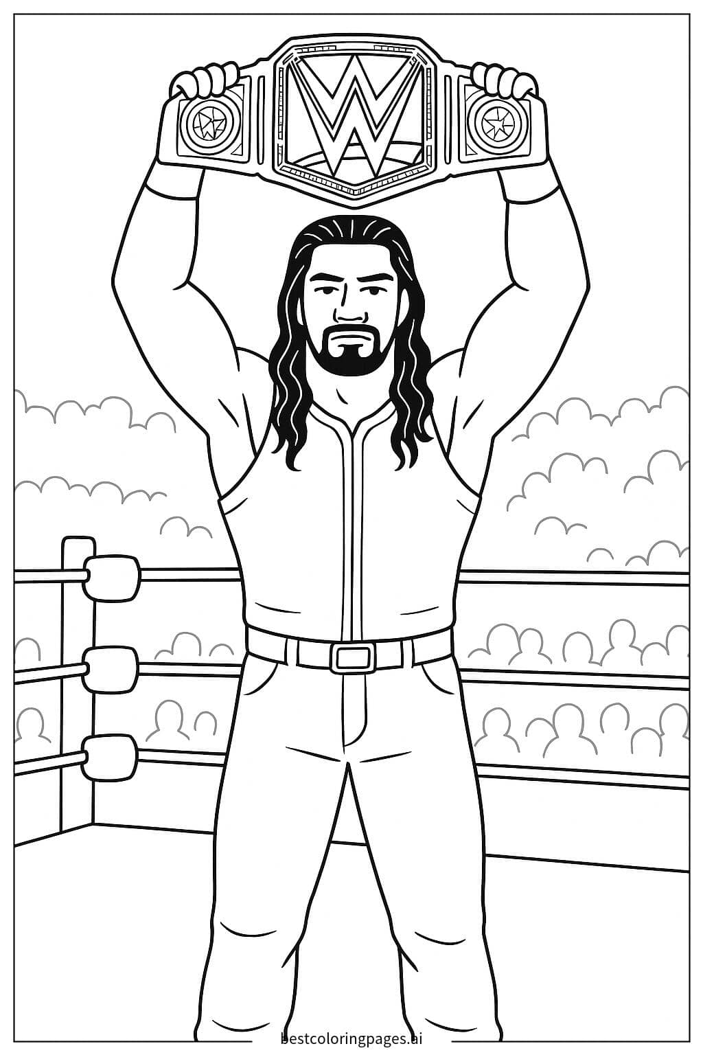 Desenhos de Roman Reigns Segurando o Cinturão de Campeão para Colorir