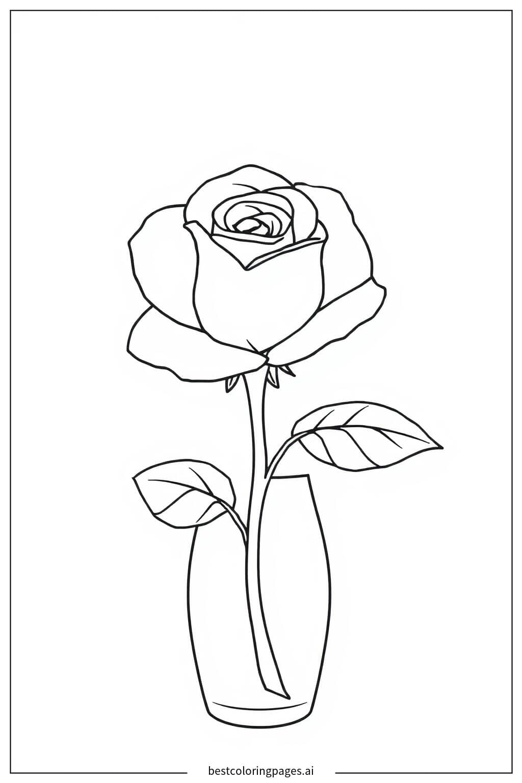 Disegni di Rosa in un vaso semplice da Colorare