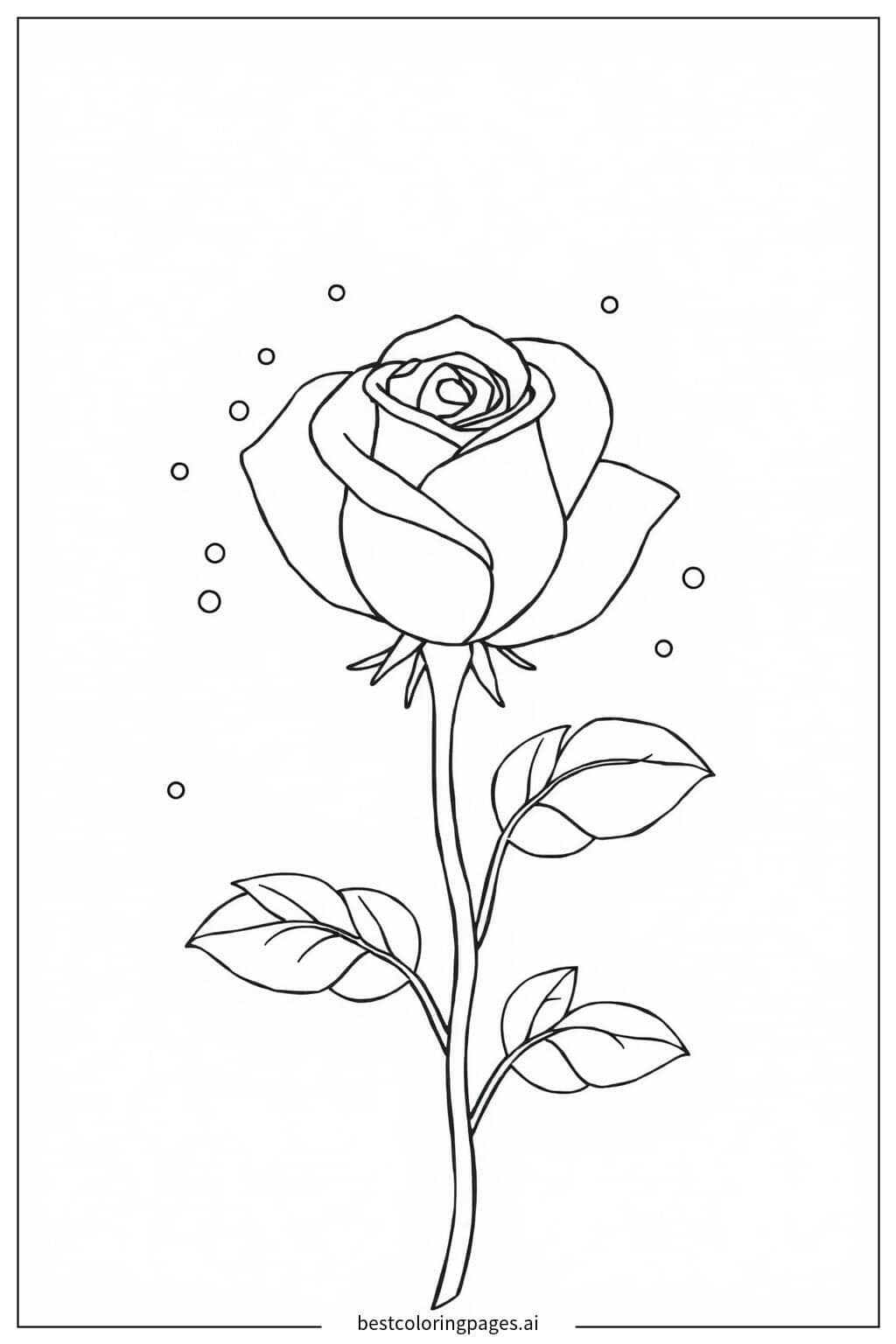 Rose Surrounded by Dewdrops Coloring Page
