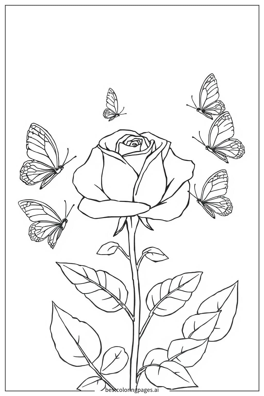 Disegni di Rosa con farfalle svolazzanti da Colorare