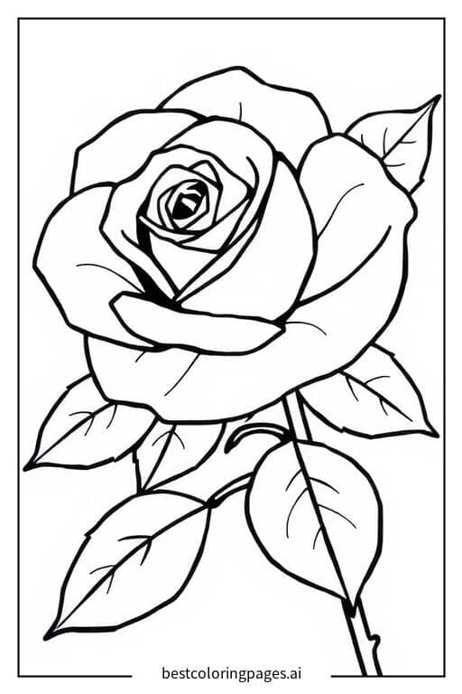 Disegni di Rosa con foglie da Colorare