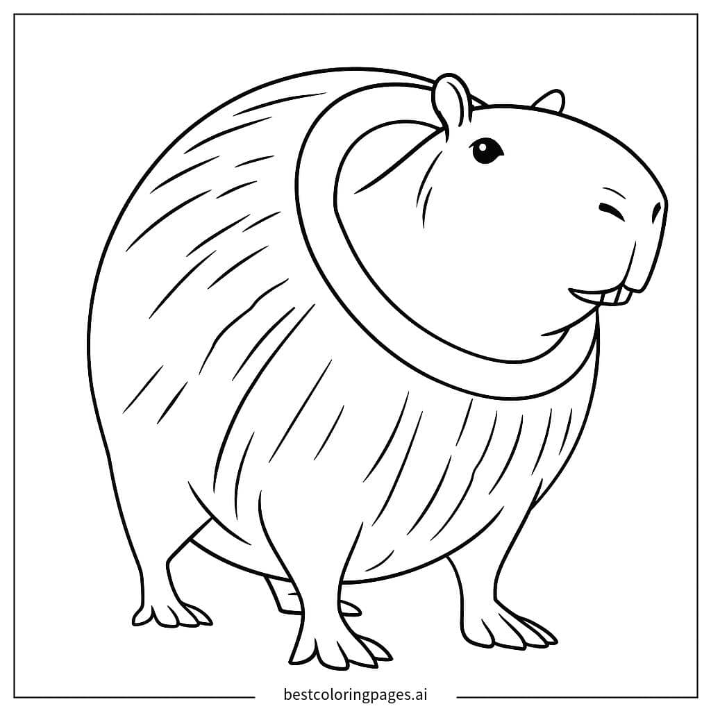 まるっとしたカピバラのキャラクター のぬりえ