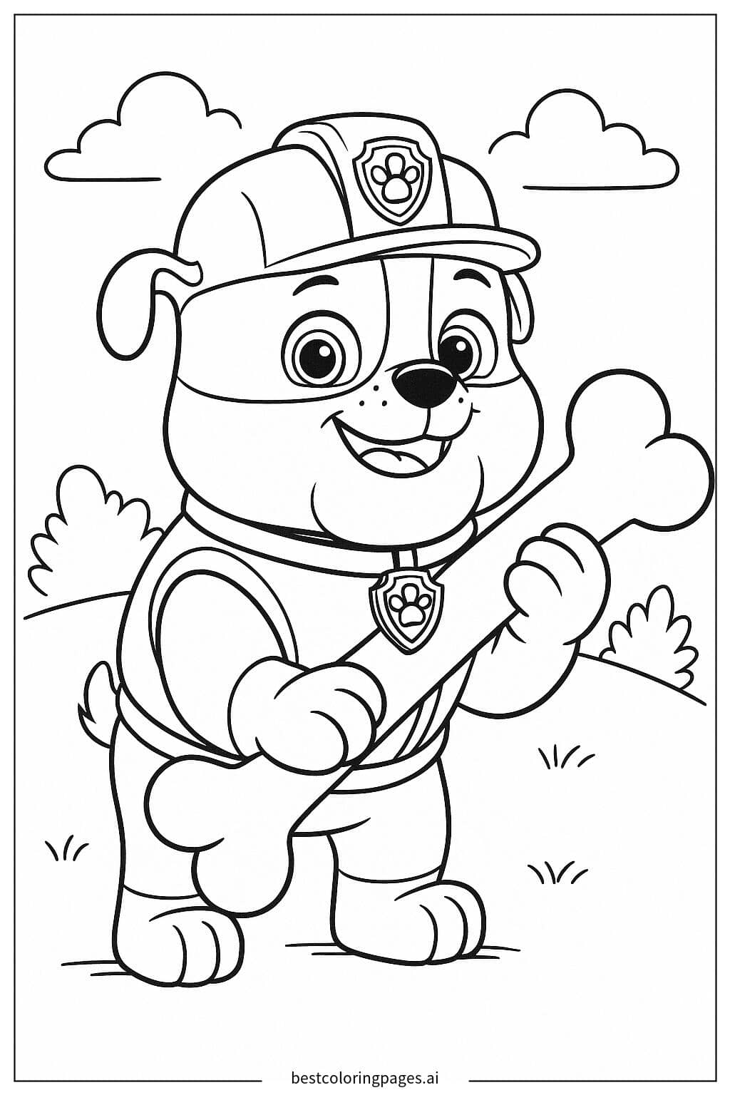 Coloriage Rubble avec un Os