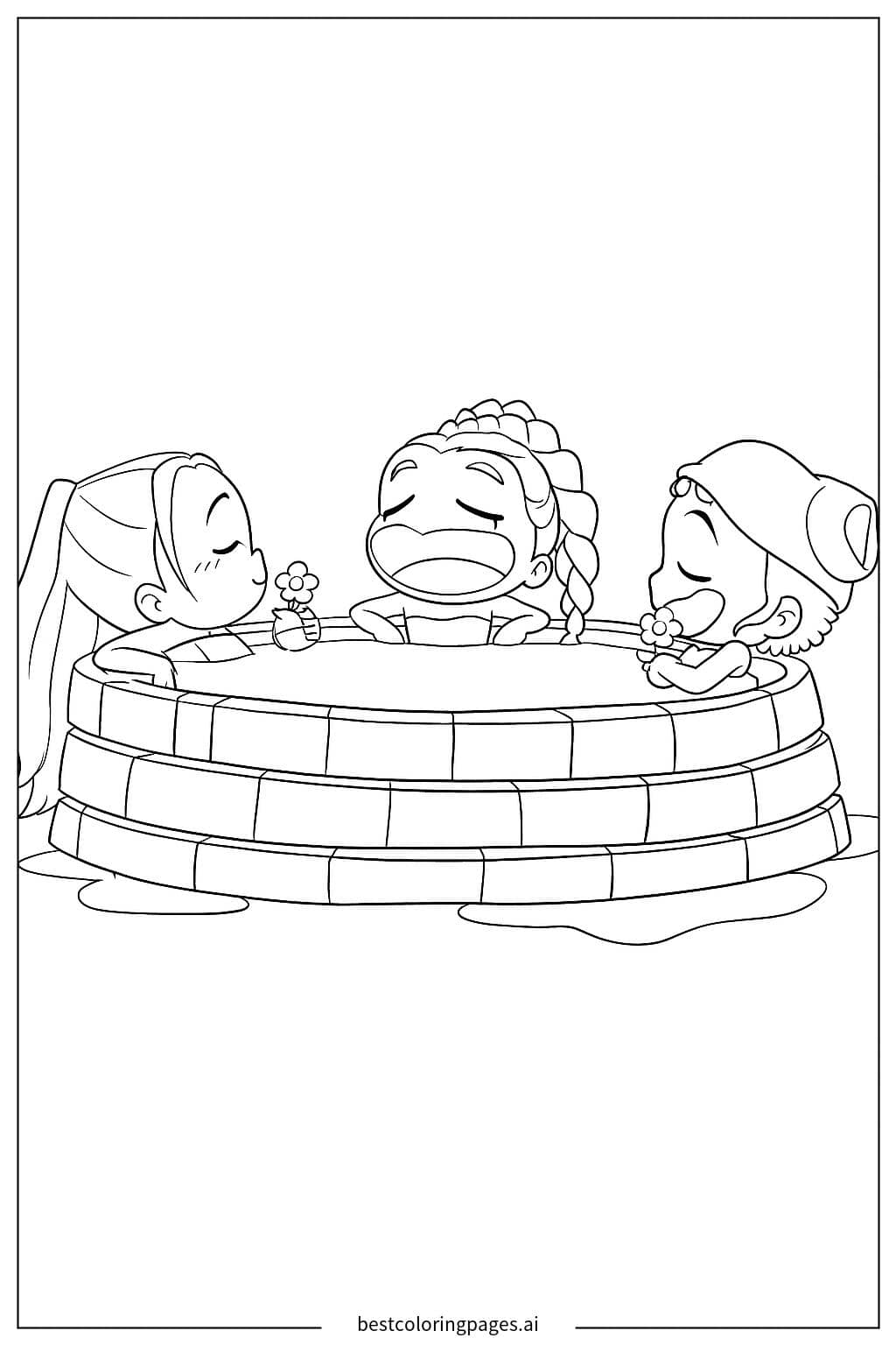 Dibujos de Chicas Rumi relajándose en un jacuzzi para Colorear