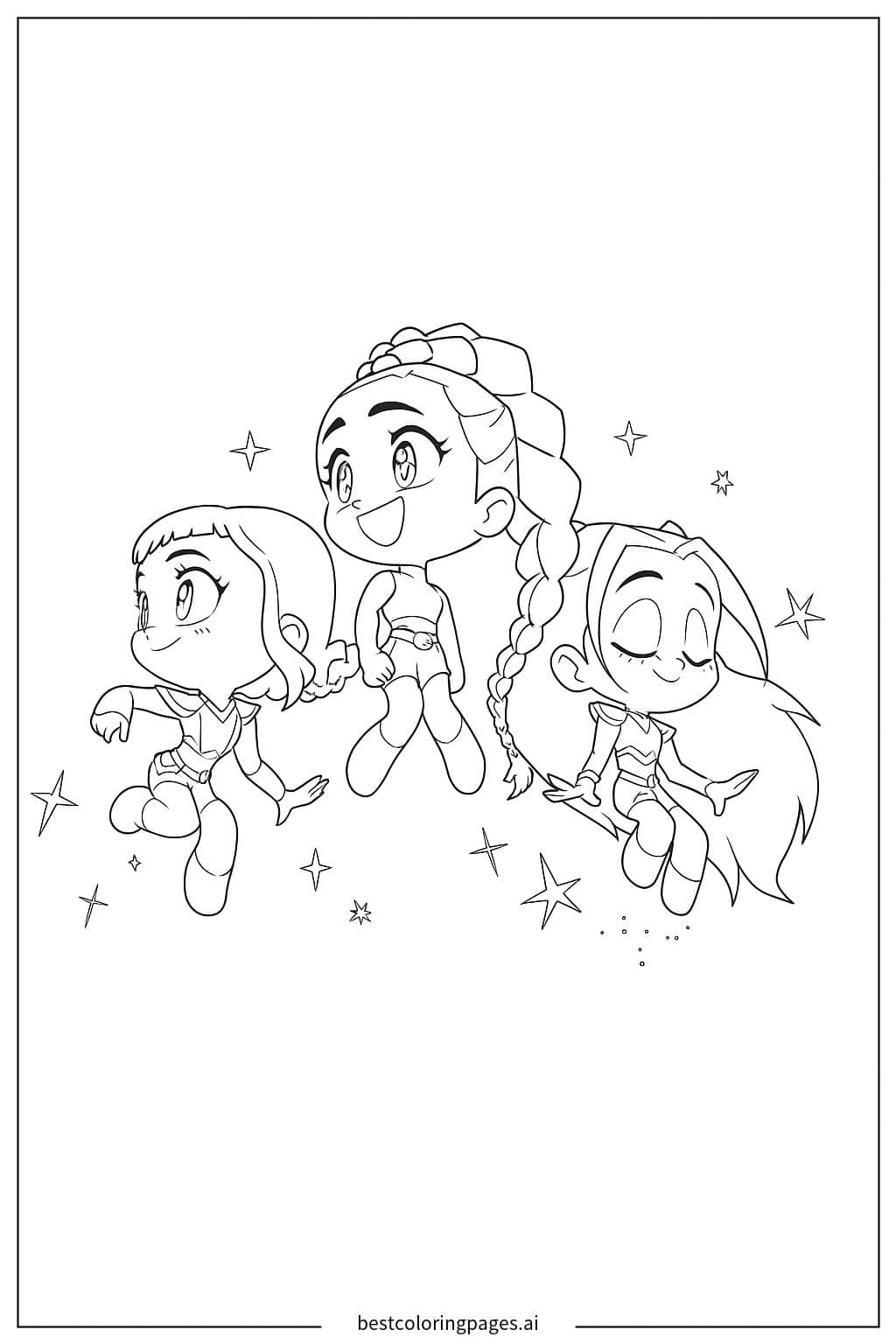 Dibujos de Rumi Chicas K-pop Flotantes para Colorear