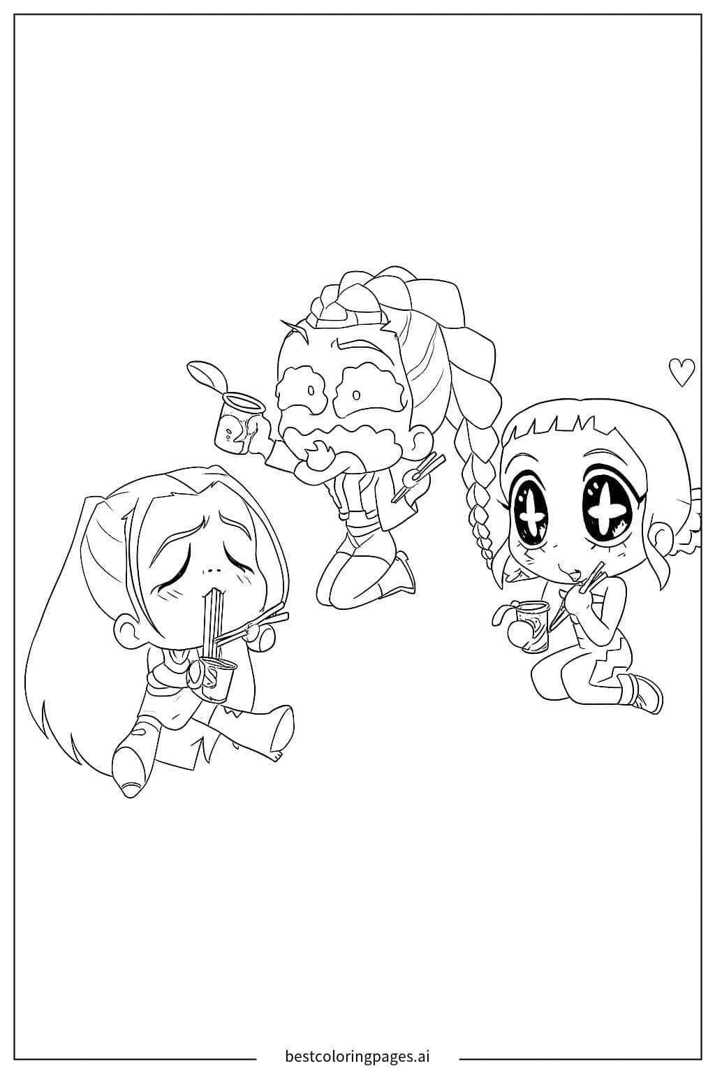 Rumi KPop Demon Hunters Enjoying a Meal Coloring Page