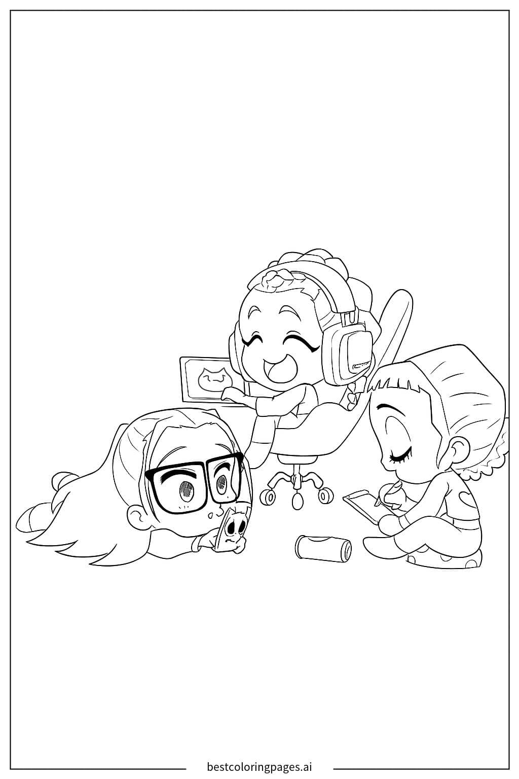 Rumi and Three Friends Hanging Out Coloring Page
