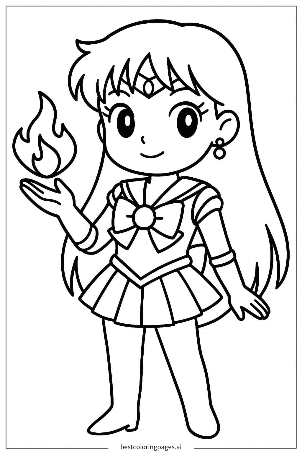 Coloriage Sailor Mars avec sa pose d'attaque de feu