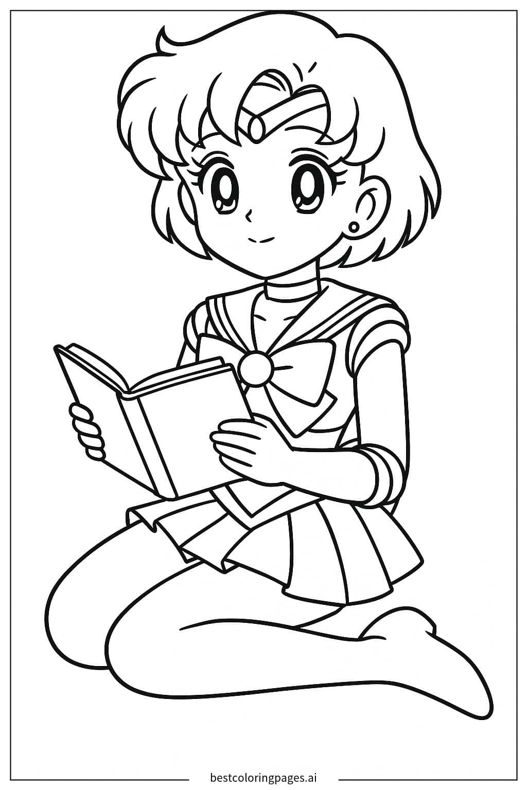 Coloriage Sailor Mercury lisant un livre