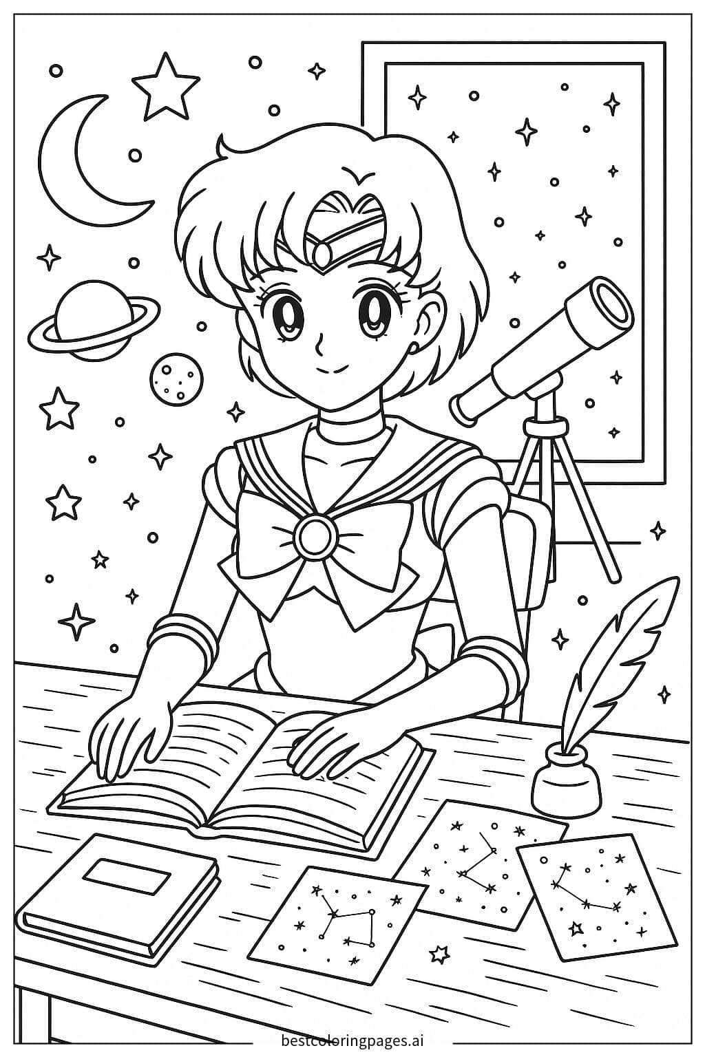 세일러 머큐리의 별 연구 색칠공부