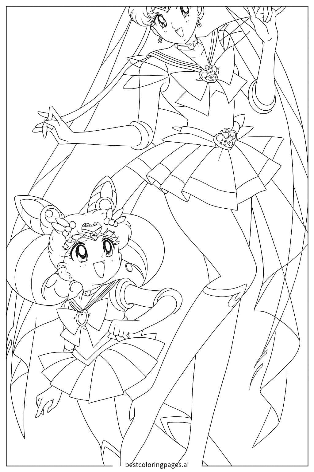 Gambar Mewarnai Sailor Moon dan Chibiusa