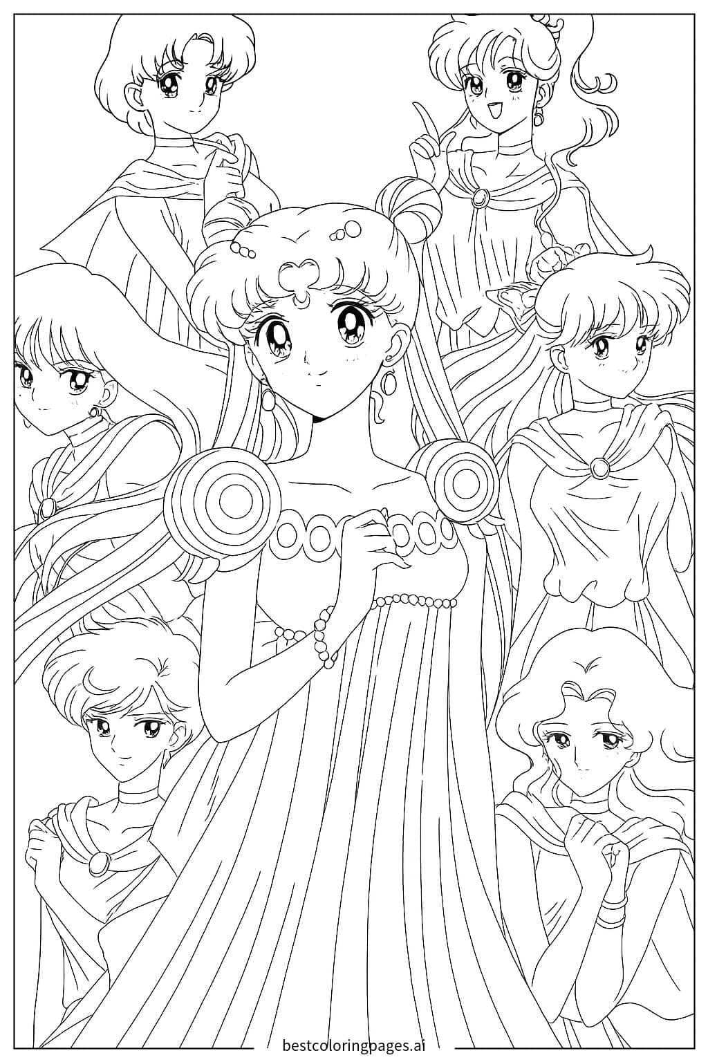 Coloriage Sailor Moon et ses Amies