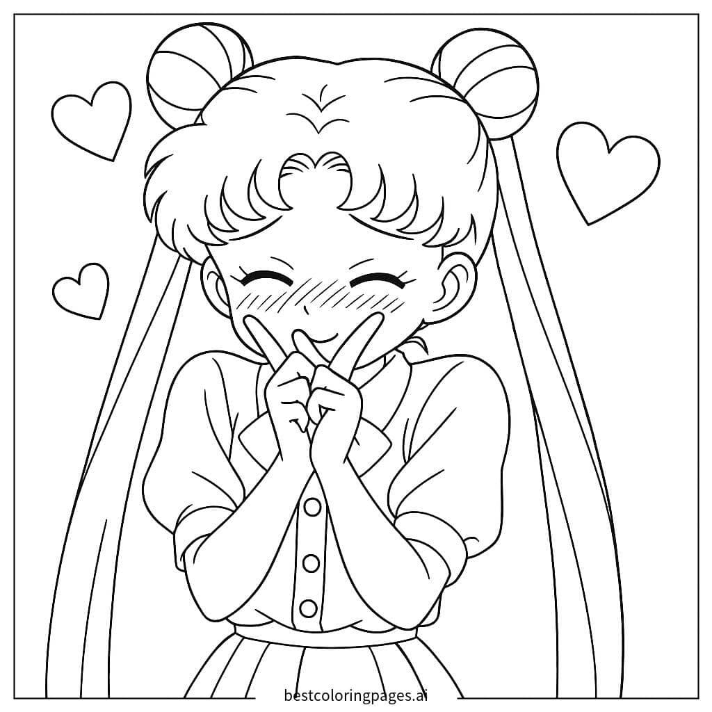 Gambar Mewarnai Sailor Moon Tersipu Malu