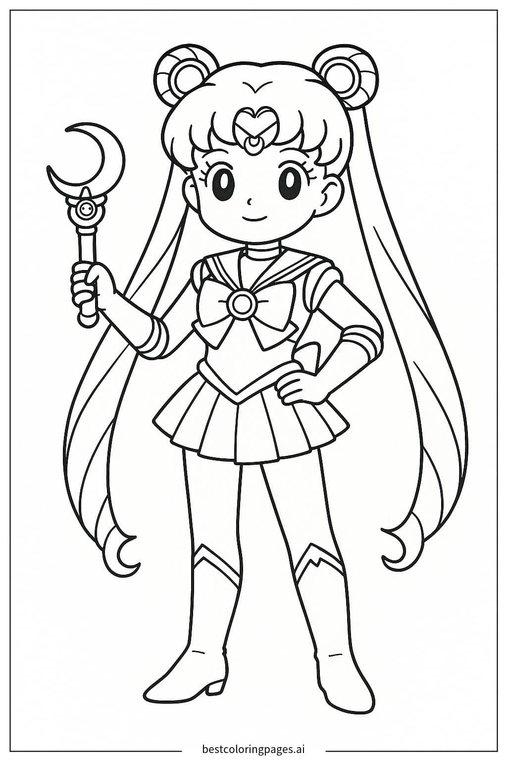 Coloriage Sailor Moon avec son sceptre lunaire