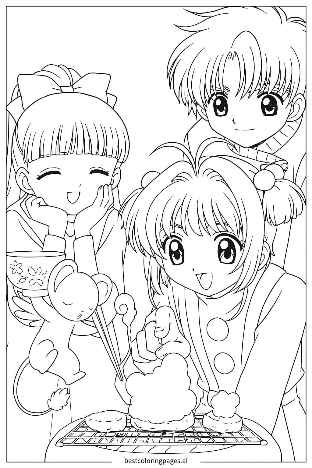 Gambar Mewarnai Sakura dan Teman-Teman Memasak