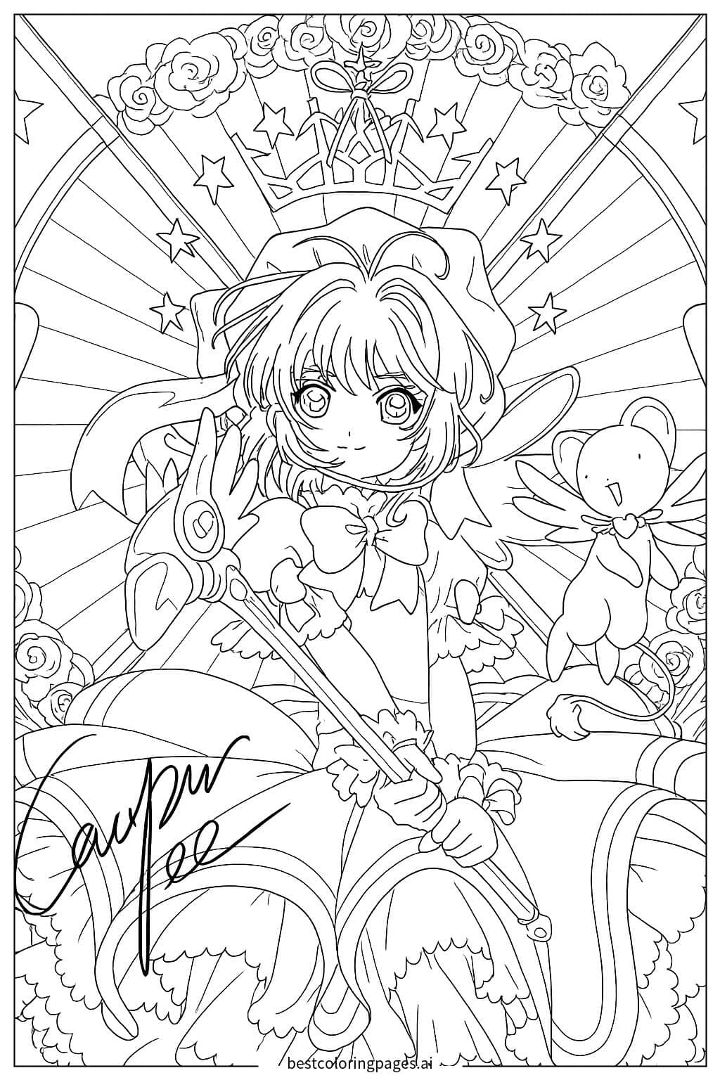Gambar Mewarnai Sakura dan Keroberos