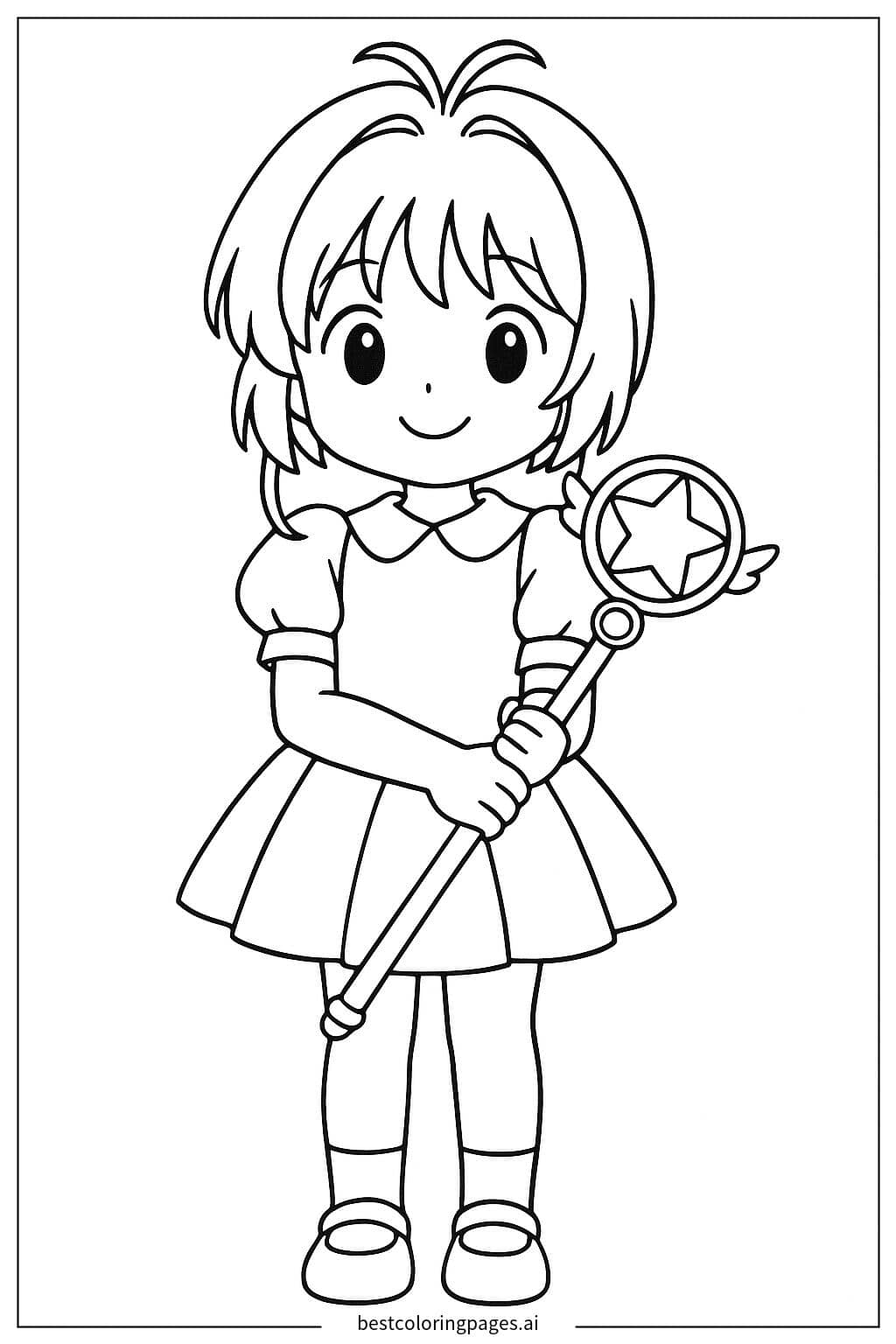 Раскраски Сакура с волшебной звездной палочкой