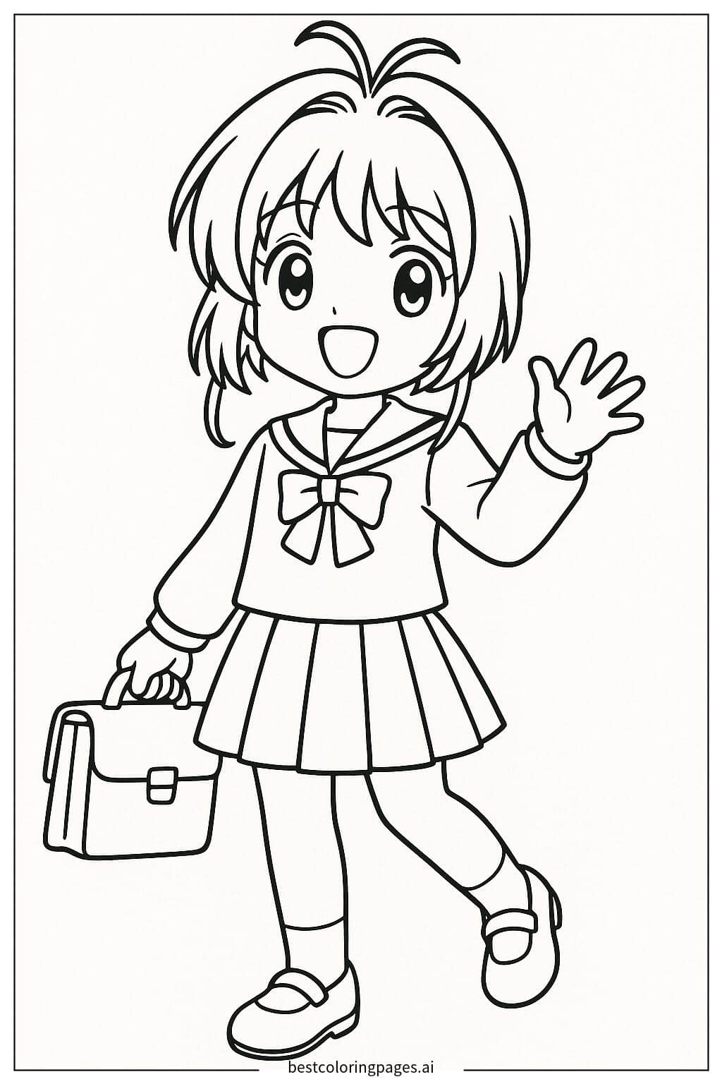 Sakura in School Uniform Coloring Page